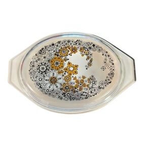 Vintage Floral Bubbles Casserole 2.5 QT Yellow Oval Original Floral Lid